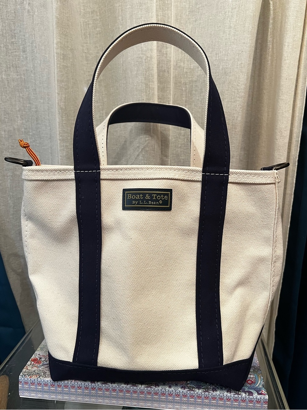 L.L. Bean 80th Anniversary 1944 Boat & Tote Navy Zipper Top Closure Inner Pocket